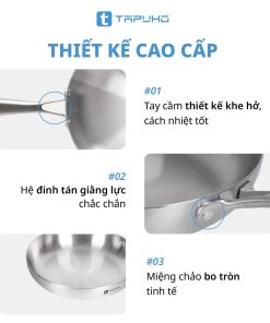 Alternative view of Chảo inox cao cấp 3 lớp liền khối 26cm TAPUHO TP8789 sử dụng mọi loại bếp chống dính tự nhiên