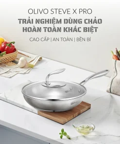 Alternative view of Chảo Inox OLIVO STEVE X KHÔNG NẮP – Chống Dính Tự Nhiên,  Dùng Mọi Loại Bếp-24cm