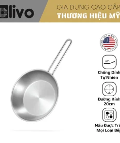 CHẢO INOX OLIVO P2045 – Chống Dính Tự Nhiên, Đáy 3 Lớp, Dùng Mọi Loại Bếp