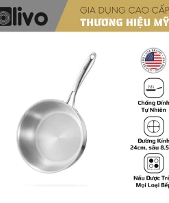 Chảo Inox OLIVO STEVE 2485 – Chống Dính Tự Nhiên, Đáy 4 Lớp, Dùng Mọi Loại Bếp-24cm