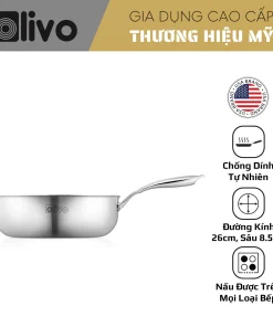 Chảo Inox OLIVO STEVE 2685 – Chống Dính Tự Nhiên, Đáy 3 Lớp, Dùng Mọi Loại Bếp-26cm