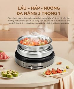 Alternative view of Nồi Lẩu Nướng Hấp 3in1 Morico MH801 4L – Đáy Vòng Cung 360°, Inox 304 Chống Dính, Công Suất 1300W